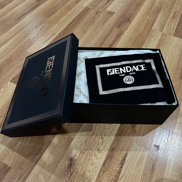 Fendace Fendi Versace Match Suede Sneakers Chunky Skate White Gold Size 37 Women - Picture 5 of 15